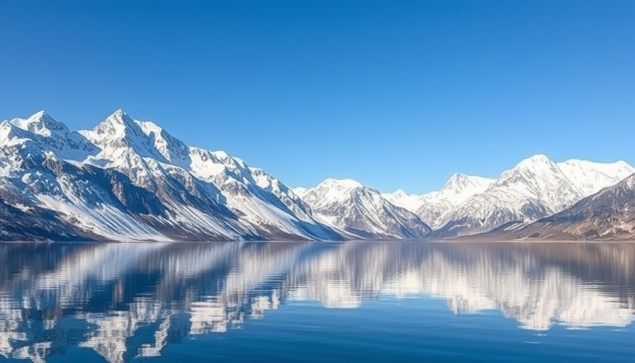 Snowy mountains reflecting on calm water, perfect for national parks for ocean lovers