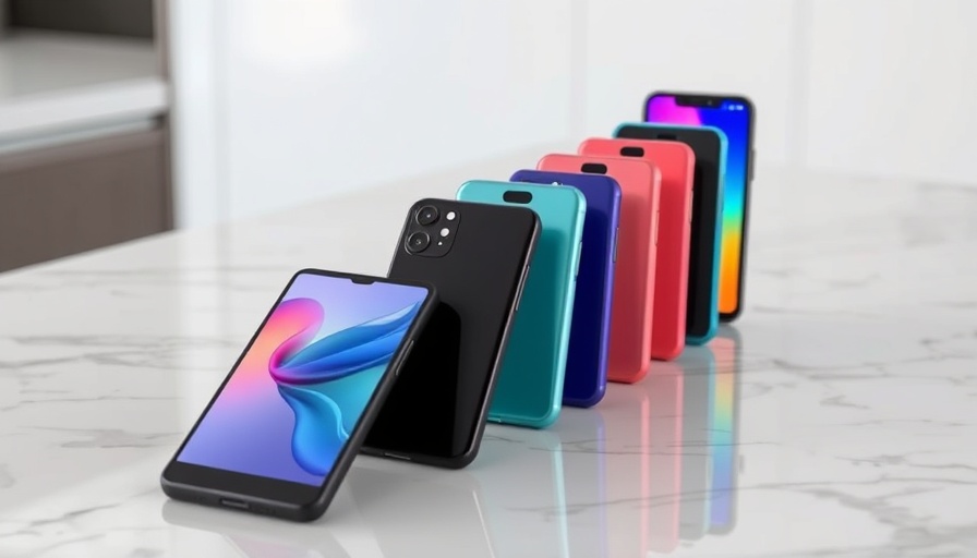Colorful iPhones displayed on a marble surface, related to Trump tariffs on Apple Samsung EU.