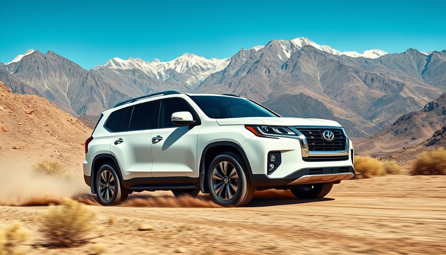 White SUV driving through mountain landscape during Memorial Day car sales.