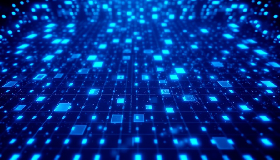 Dynamic blue squares forming a digital grid for AI-powered website builder