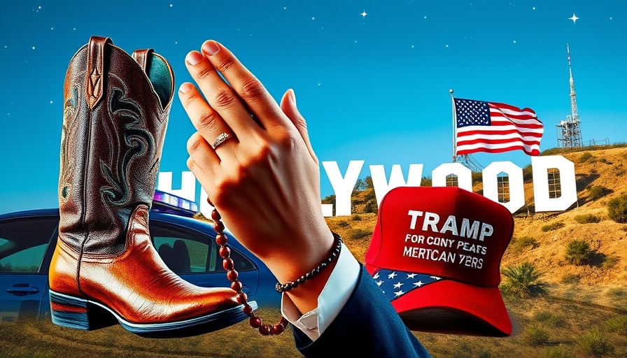 Illustration of Hollywood's conservative imagery with symbols and Hollywood sign.