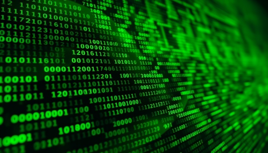 Digital matrix with binary code representing AI native ecosystem for sustainability.