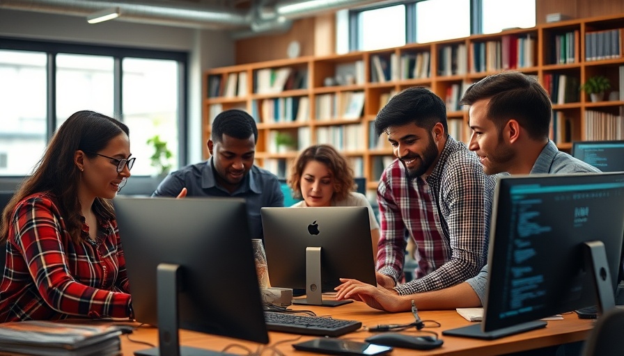 Software engineering leaders collaborating for business results in modern office.