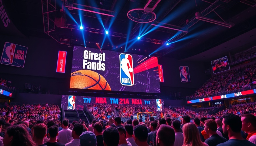 Vibrant NBA Global Fan Fests event with large screen.