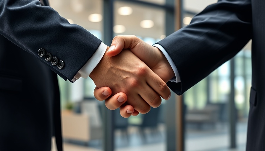 Hands shaking in a modern office, representing AI-powered digital workplace transformation.
