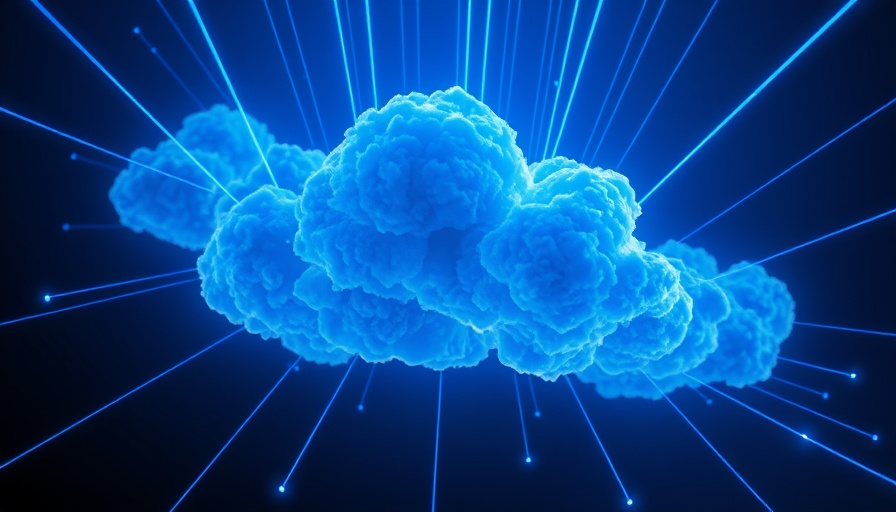 Futuristic blue clouds with data beams for GooseFS 2.0 AI Data Accelerator.
