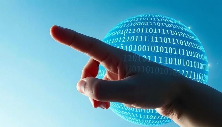 Hand pointing at binary code on digital sphere, accelerate AI transformation theme