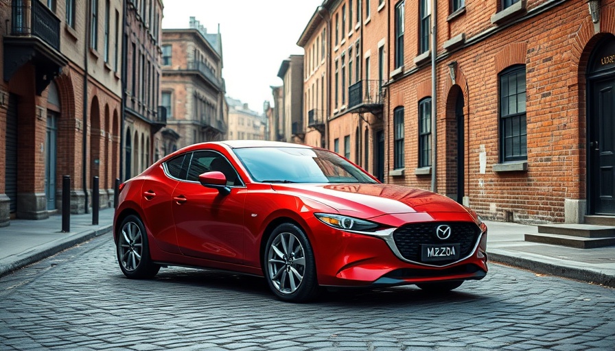 Mazda Coffee Tour: Red Mazda car in vintage urban setting.