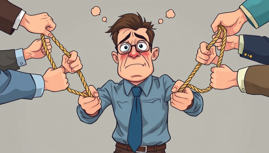 Cartoon of man controlled by hands, illustrating saying no in leadership.