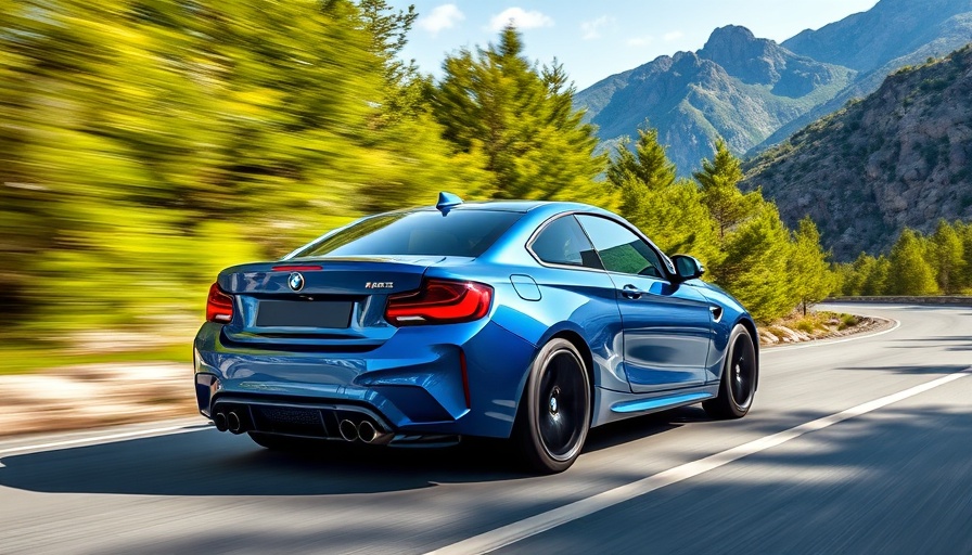 2026 BMW M2 CS driving on a scenic mountain road.