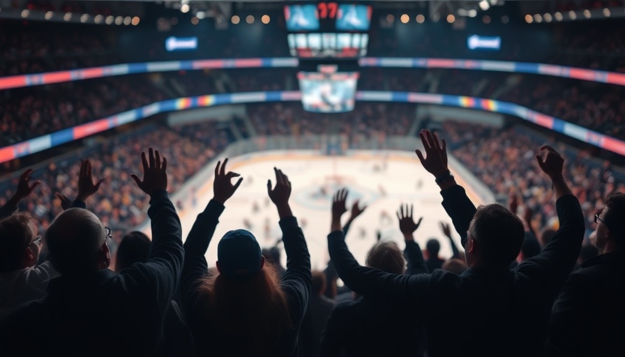 Ice hockey fans cheering energetically at NHL playoffs game.