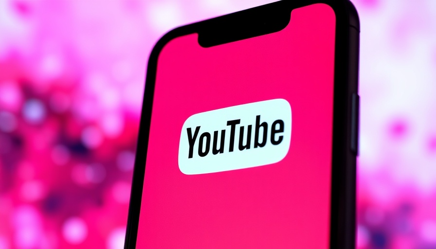 YouTube logo on smartphone screen with vibrant abstract background.