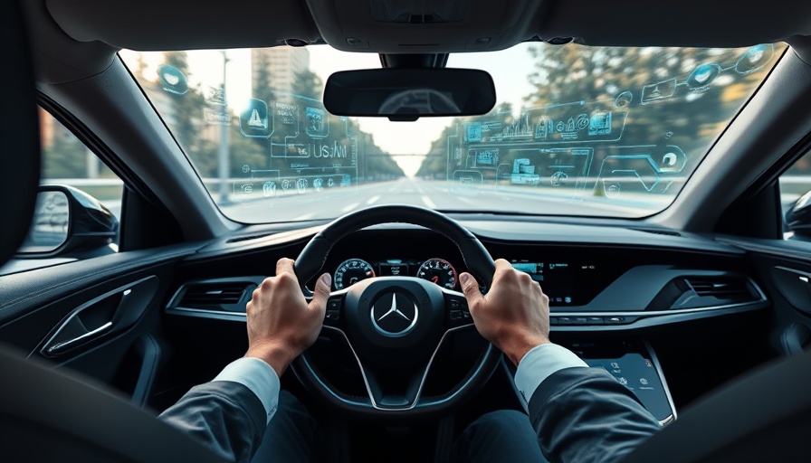 Driver interacting with HUD in modern car, showcasing ADAS to autonomous transition