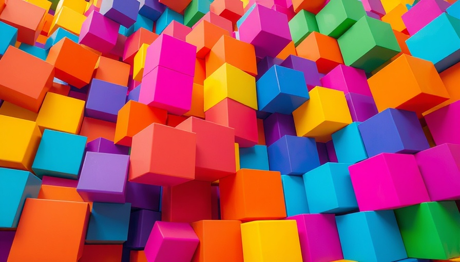 Colorful geometric blocks forming abstract shapes, vibrant and dynamic.