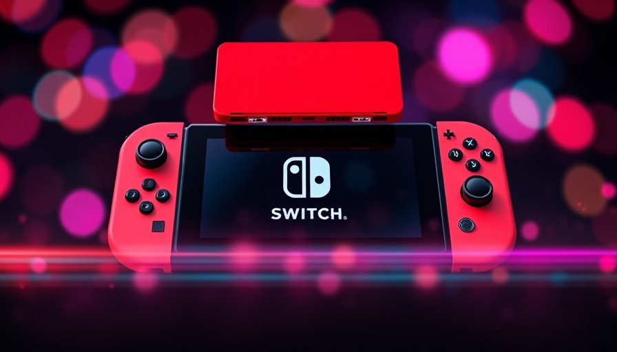 Futuristic Nintendo Switch console displaying red Nintendo game-key card.
