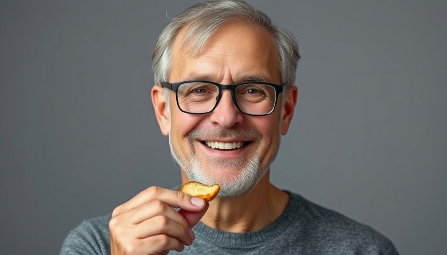 Man holding a mycoprotein sample, smiling warmly