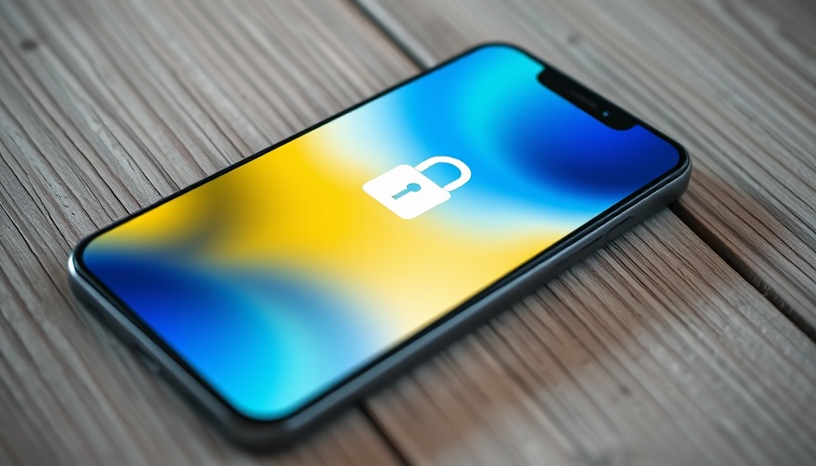Sleek smartphone with security icon on wooden surface.