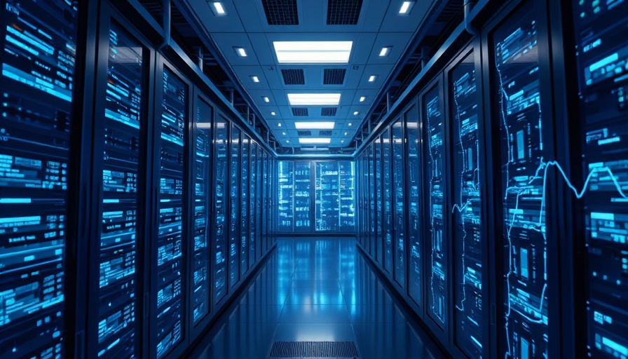 Futuristic server room with digital data suggesting C3 AI stock surge.