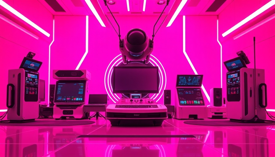 Futuristic devices against a vibrant pink background, related to used car financing rates.