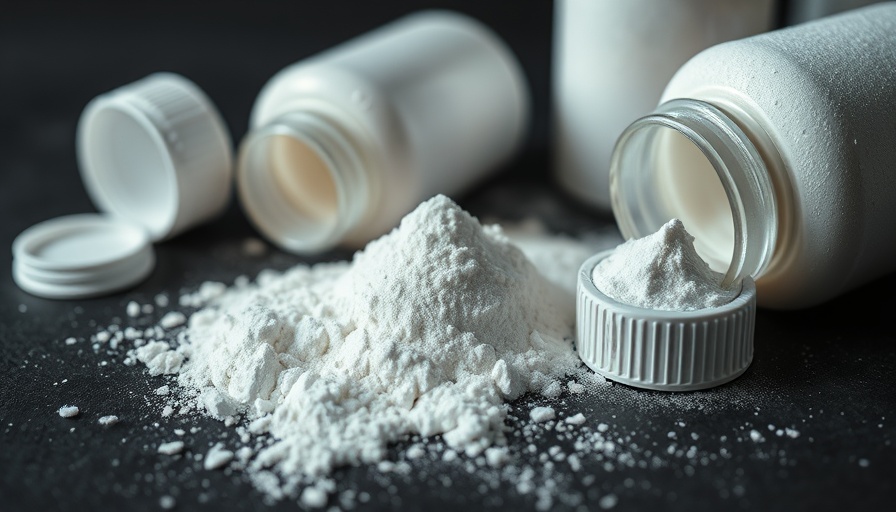 Talcum powder bottles spilled on dark surface.