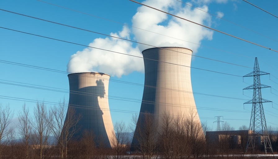 Cooling towers with steam illustrating AI energy demands.