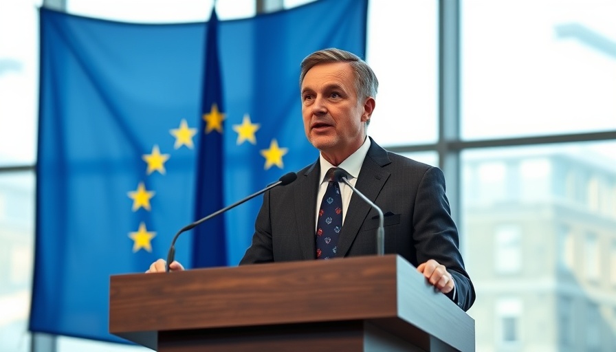 Confident speaker at EU event discussing strategy.
