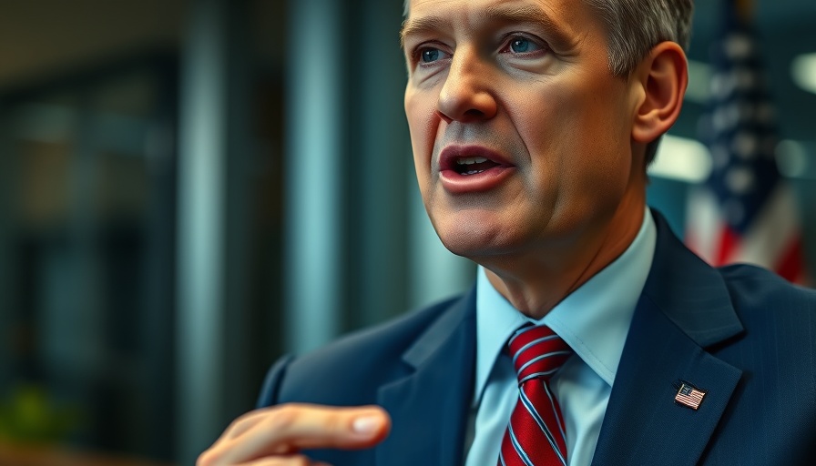Man in a suit discussing trade policy indoors