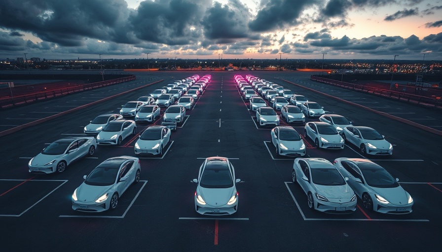 Arrow-shaped display of electric cars at night highlighting EV study impact.
