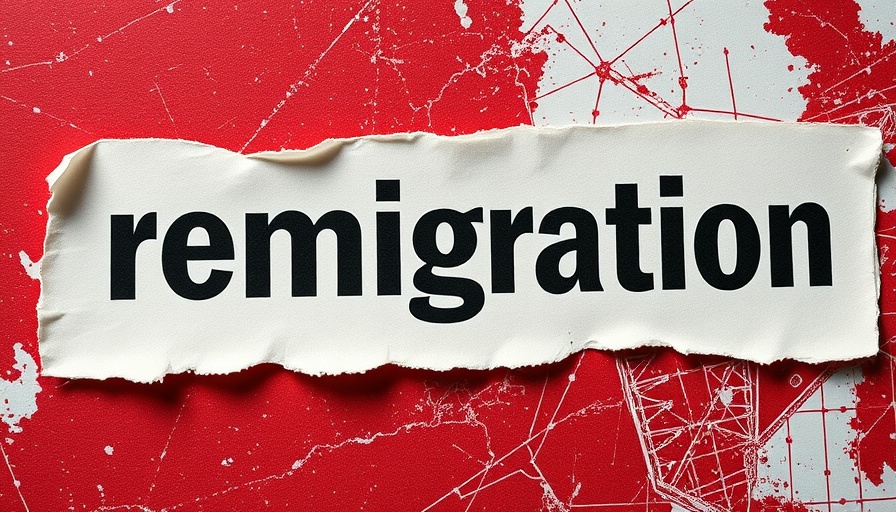 Torn paper with 'remigration' text, conceptual design.