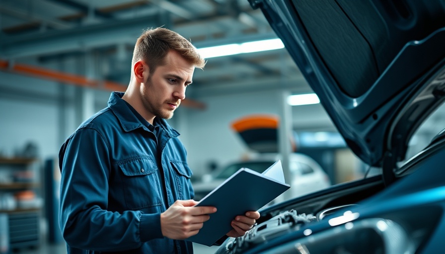 Focused automotive technician inspecting a car in a modern garage, automotive recall trends 2024.