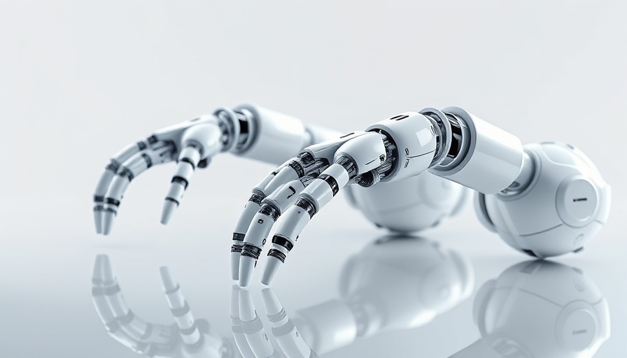Two open-source robotic arms on display with intricate design.