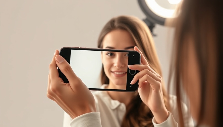 Influencer recording video for brands with smartphone and ring light.
