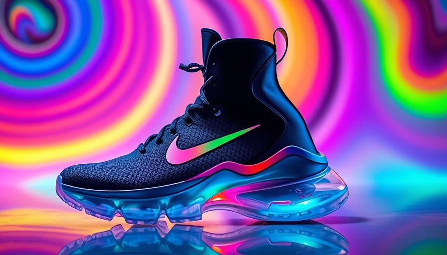 Futuristic Nike x Hyperice Hyperboot against a colorful backdrop.