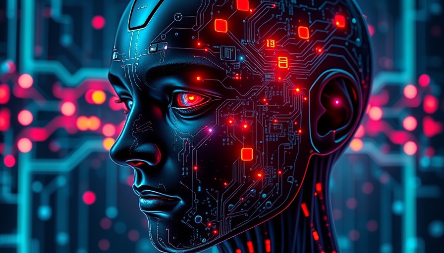 Futuristic AI concept with a human face made of circuits, AI oncology solutions.
