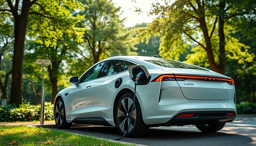 White electric vehicle charging in a park setting, used hybrid and EV prices.