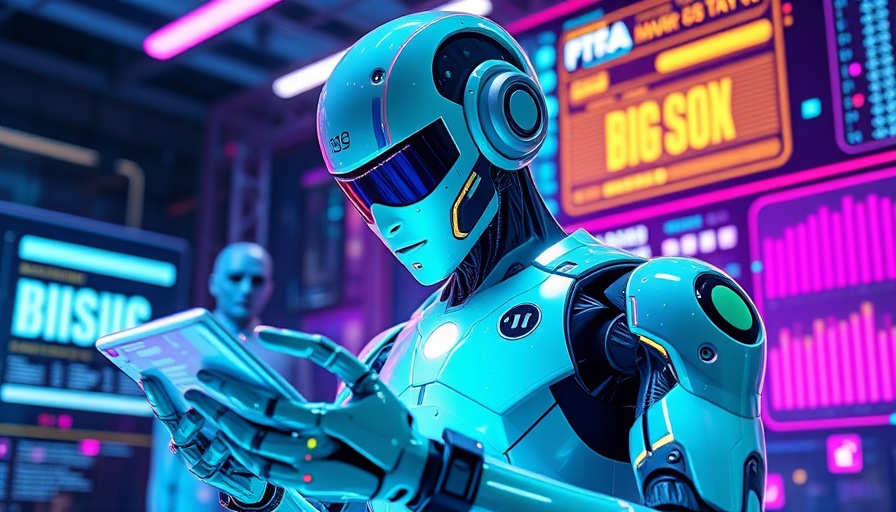 Futuristic robot interacting with digital marketing data, marketing to machines.