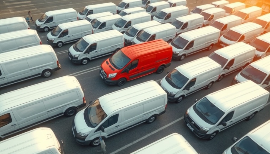 Rethink Fleet Service for Auto Dealers: Red van stands out in a fleet of white vans.
