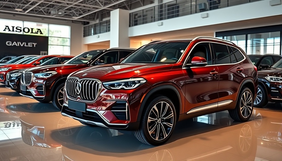 Modern SUVs displayed in showroom, vibrant colors, auto financing leadership changes.