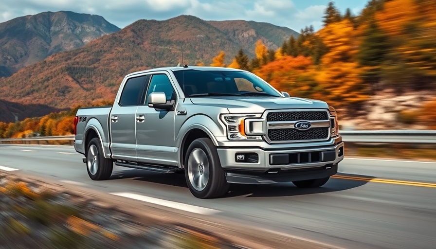 Ford F-150 Lightning parked on mountainous road amid autumn foliage