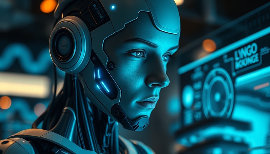 Futuristic cyborg with glowing circuits in a tech environment