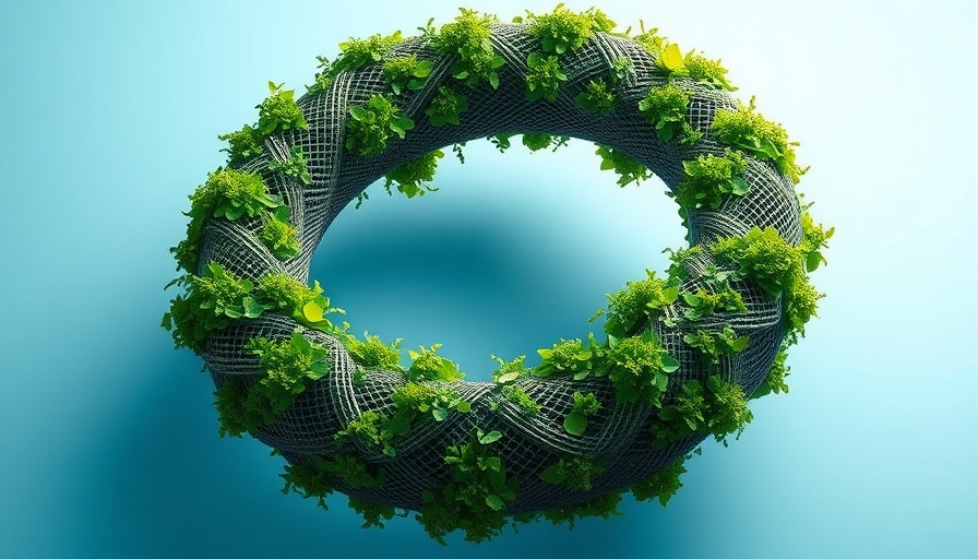 Low-carbon circular materials sculpture with green and metal elements.