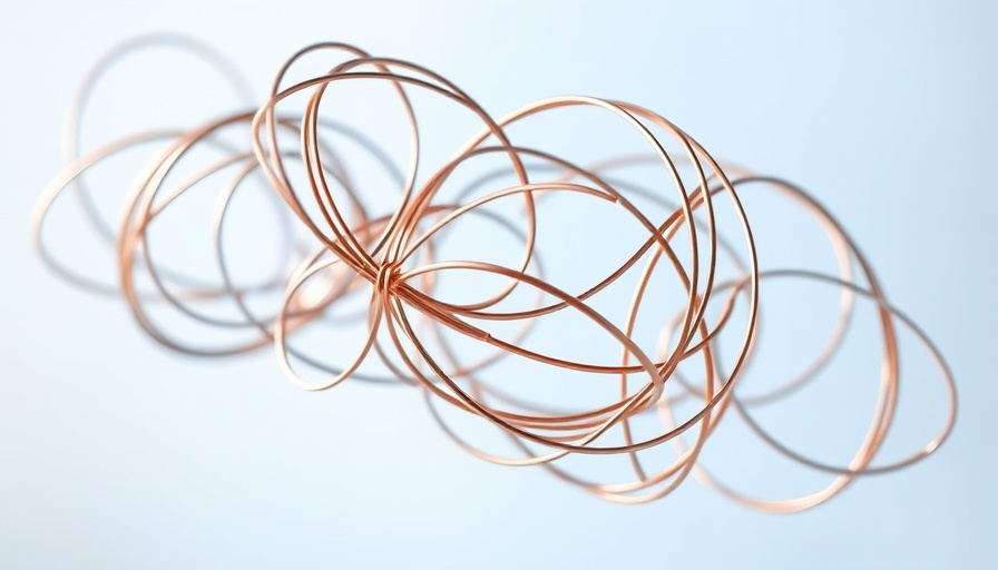 Intricate copper wire sculpture symbolizing recycling and decarbonization.