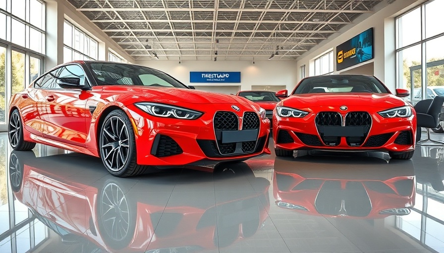 Modern dealership showroom showcasing profitability with sleek cars.