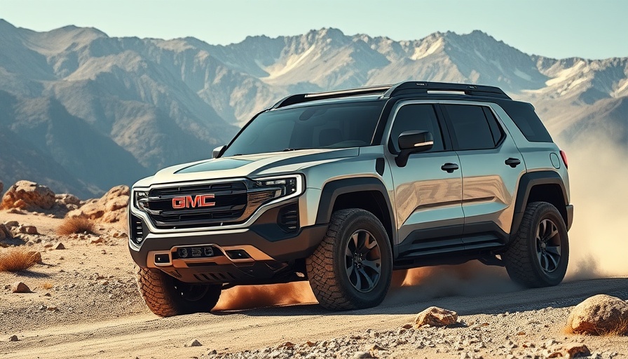 2026 GMC Hummer EV SUV driving on rugged terrain in sunlight.