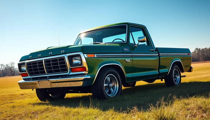 Vintage Ford pickup truck parked in sunny field