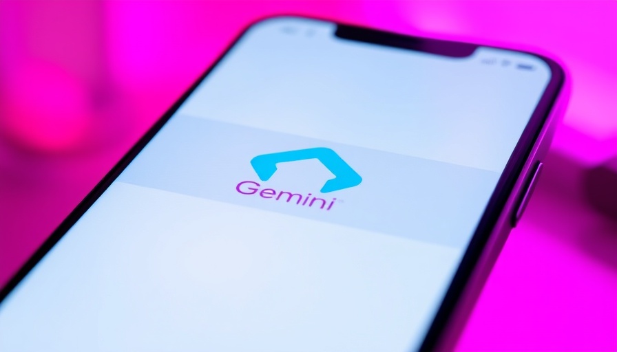Smartphone displaying Gemini logo with vibrant background.