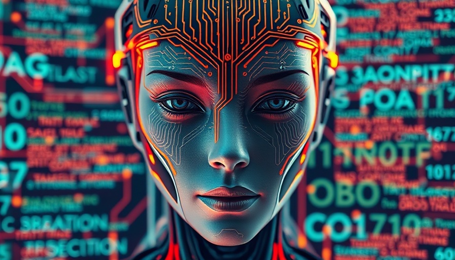 Futuristic face with circuit design, coding background