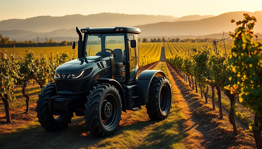 Autonomous tractor navigating a vineyard, showcasing advanced technology.