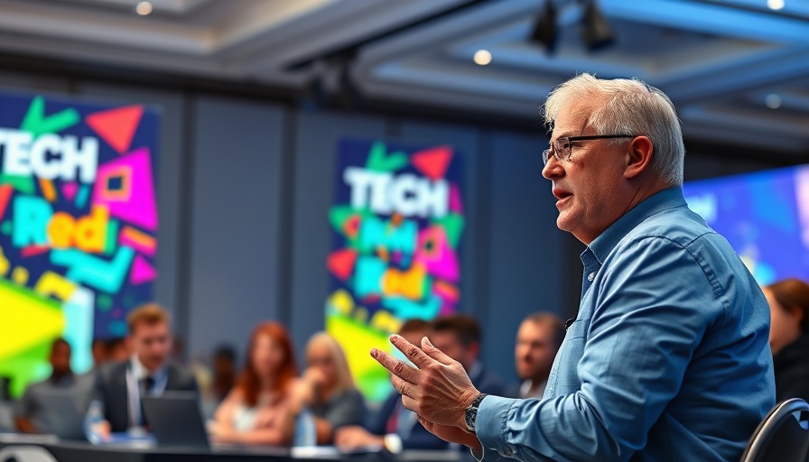 Speaker pitches AI startup innovations at tech conference.