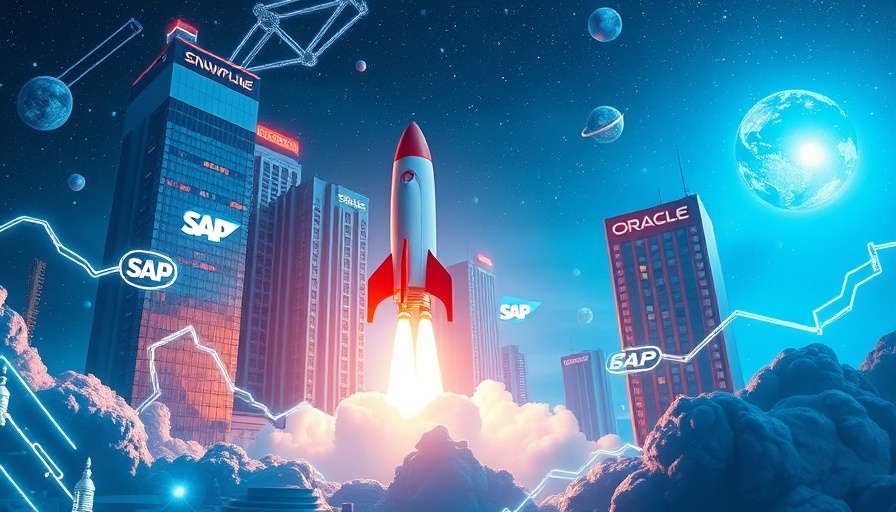 Futuristic digital landscape featuring Snowflake and other tech giants.